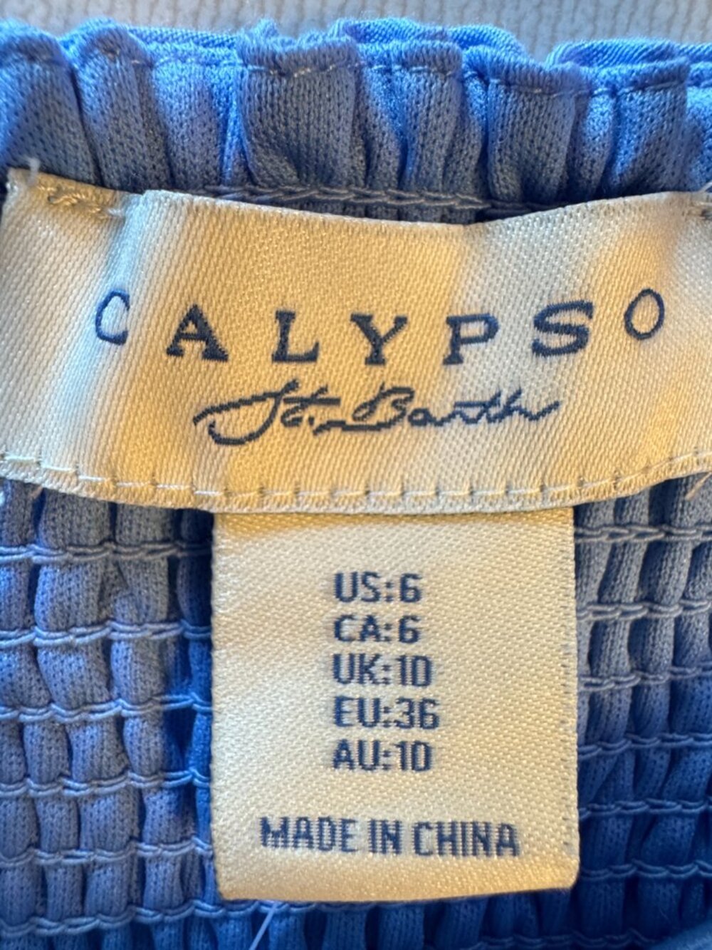 Calypso St. Barth Blue Cotton Eyelet Midi Dress Sz 6 Strappy Sleeves Pockets - Picture 12 of 14